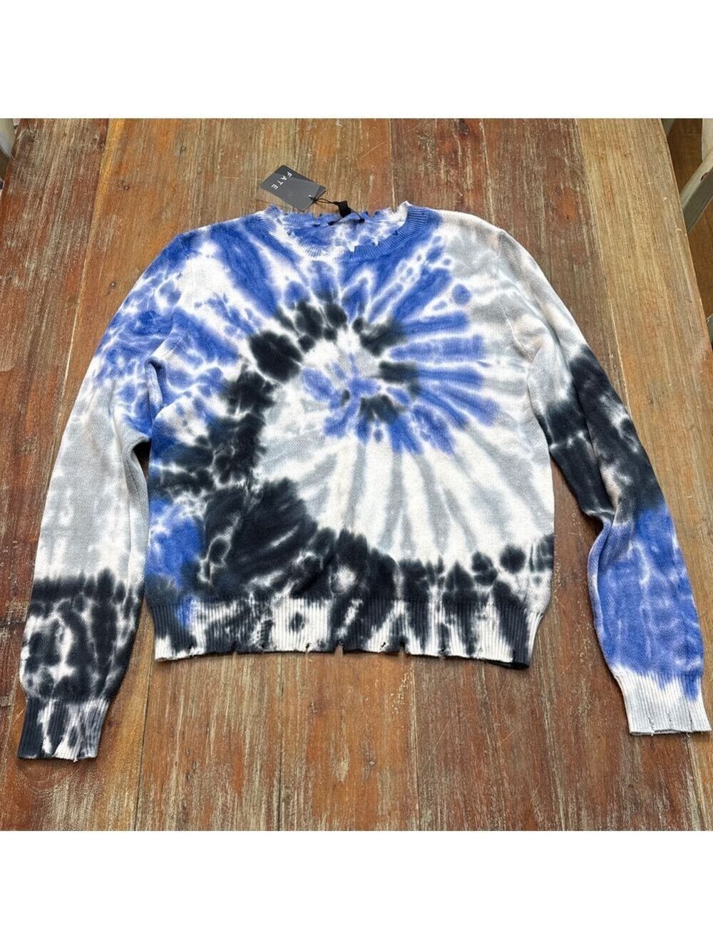 FATE Blue Black Tie Dye Crew Neck Sweater Small